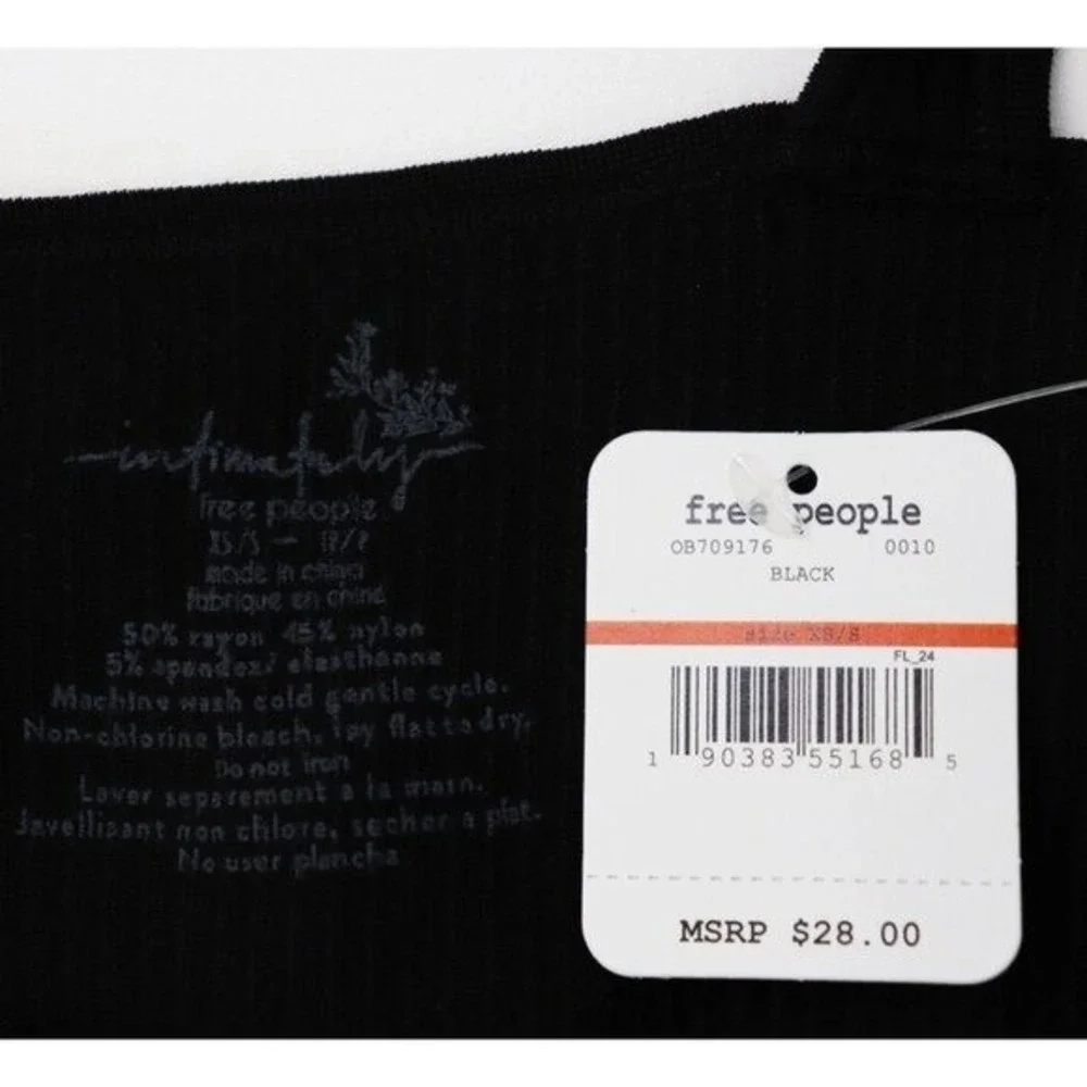 NWT Free People Solid Rib Brami Crop Cami V-Neck Tank Top Black Ribbed XS/S - Picture 9 of 9